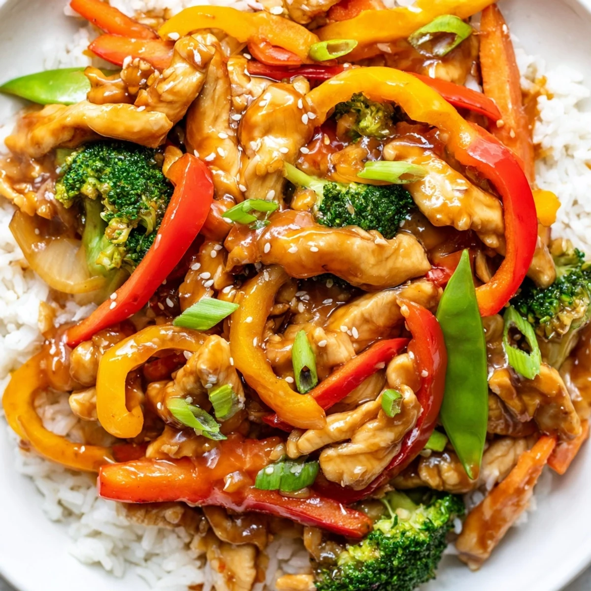 Tossing crisp broccoli, carrots, and snap peas with chicken in a wok for this savory Chicken Veggie Stir Fry with Rice.