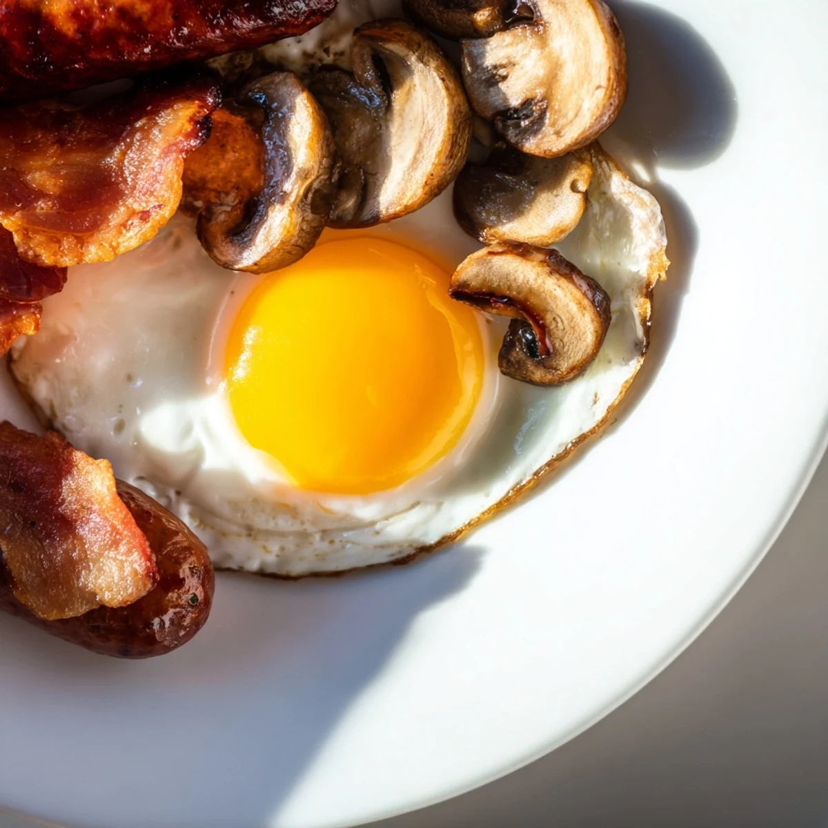 A close-up of Traditional Irish Breakfast shows fried eggs, baked beans, and crispy toast on a warm plate, perfect for a cozy morning.