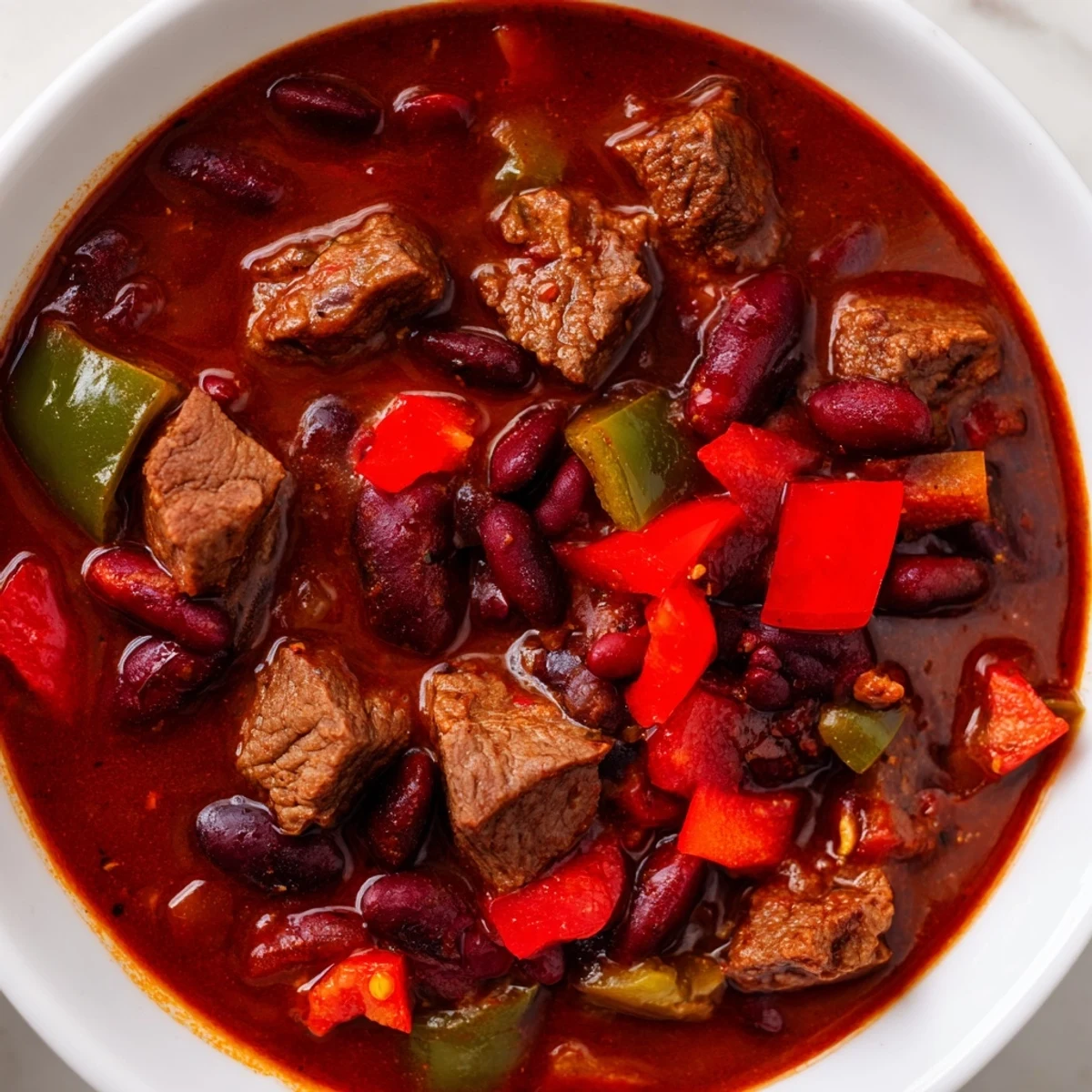 Hearty End Zone Spicy Beef Chili served in a rustic bowl with a dollop of sour cream, perfect for a cozy night in.