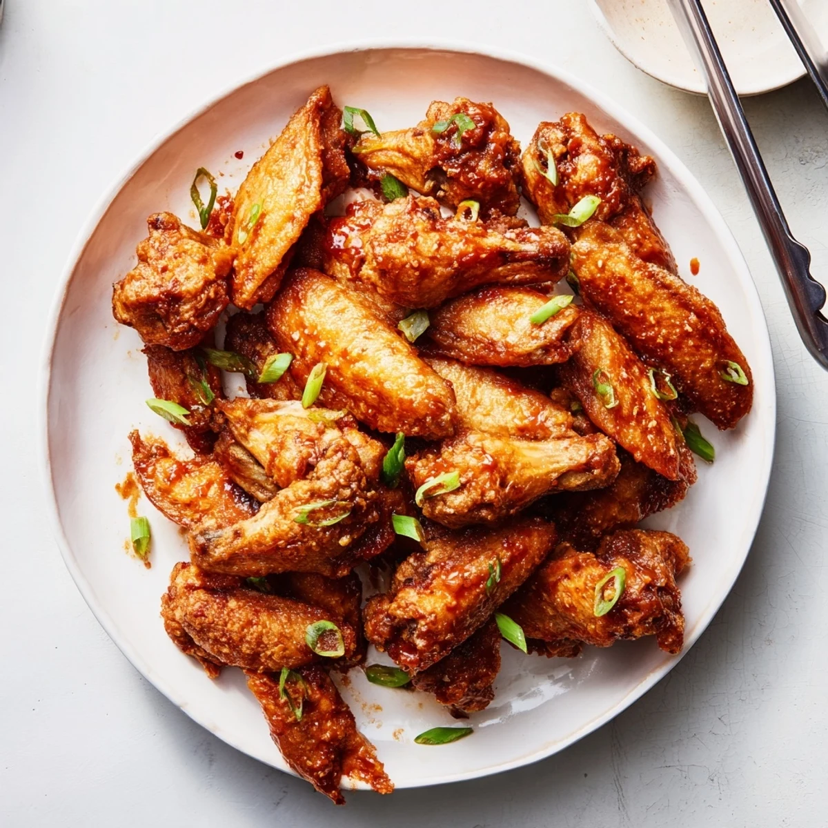 Golden-brown Touchdown Chicken Wings with BBQ rest on a platter, glossy sauce dripping, next to crisp celery sticks and ranch dip.