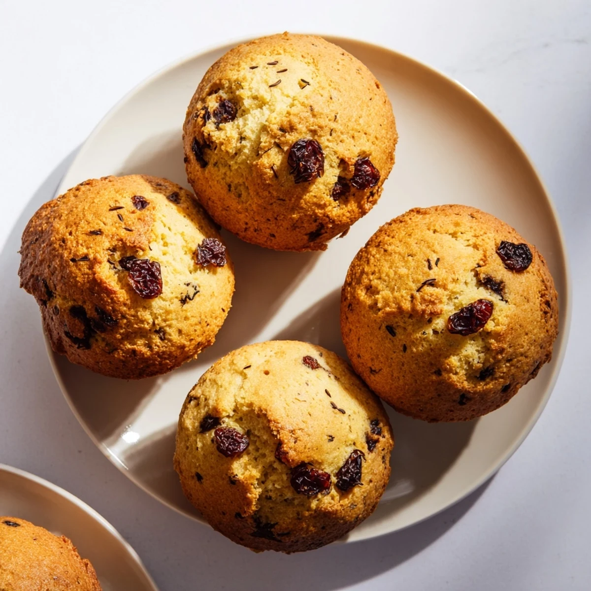 Homemade Irish Soda Bread Muffins ready to serve with butter and jam for breakfast.