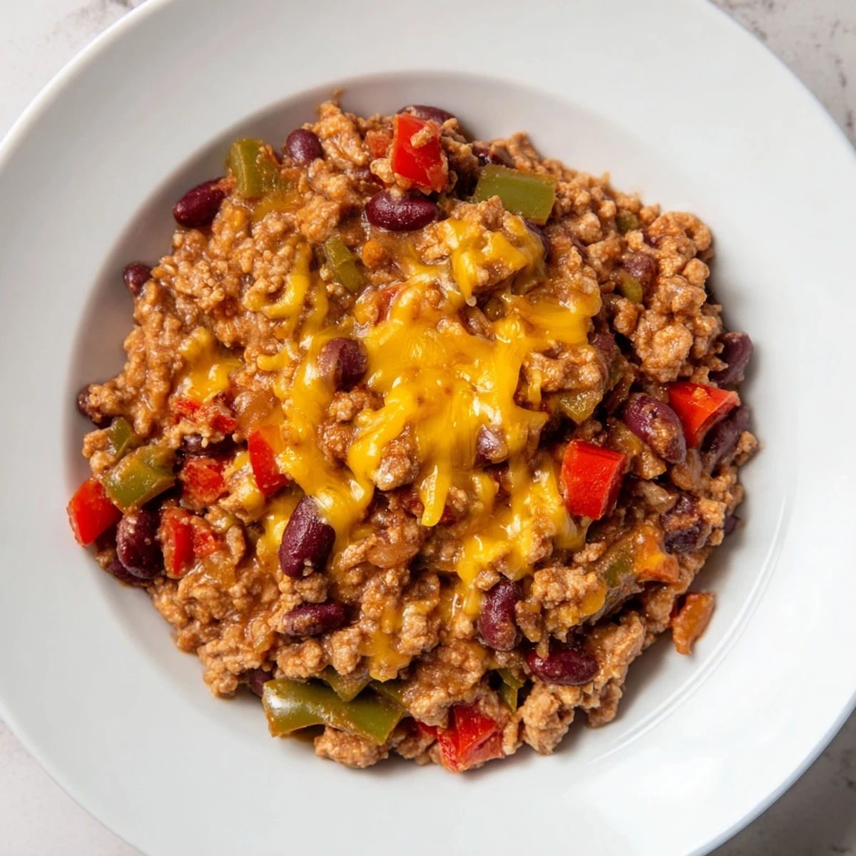A hearty pot of Touchdown Turkey Chili simmering with beans and peppers, ready for game day.