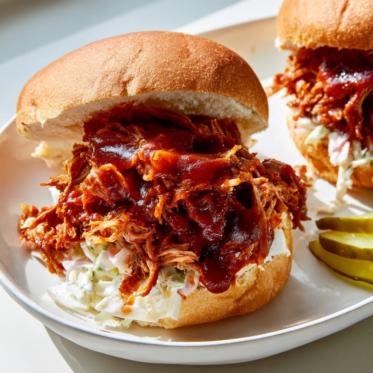 Tender, slow-cooked beef brisket piled high on soft slider buns, drizzled with tangy BBQ sauce for a savory party bite.