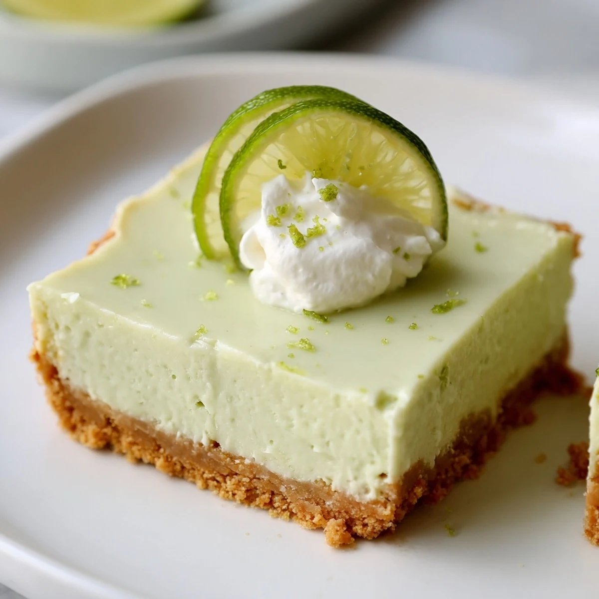 Golden Key Lime Pie Bars with graham cracker crust sit on a cooling rack with fresh lime zest.