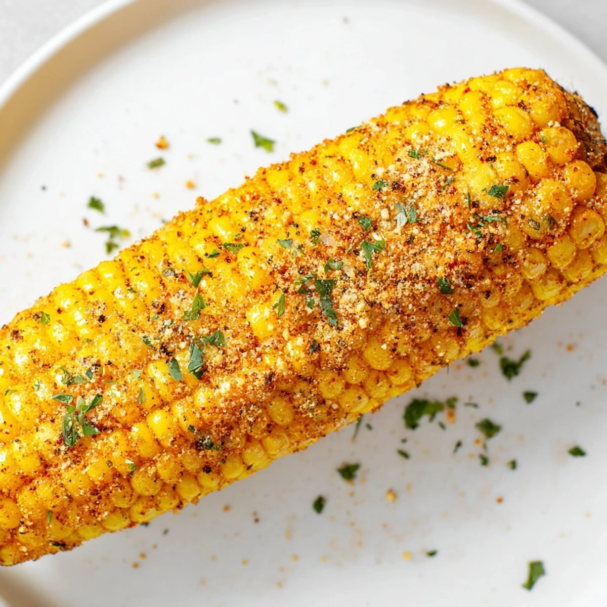 Cajun Spiced Roasted Corn on the cob ready to eat, brushed with paprika and garlic spices and perfect for summer.