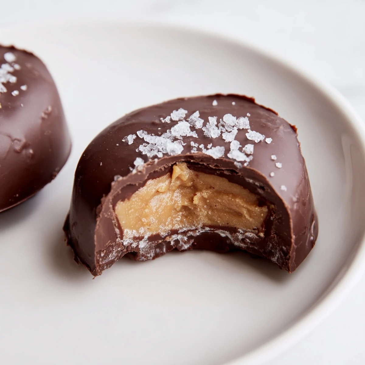 A close-up view of homemade Chocolate Peanut Butter Eggs, their glossy chocolate shells catching the light on a rustic wooden surface.