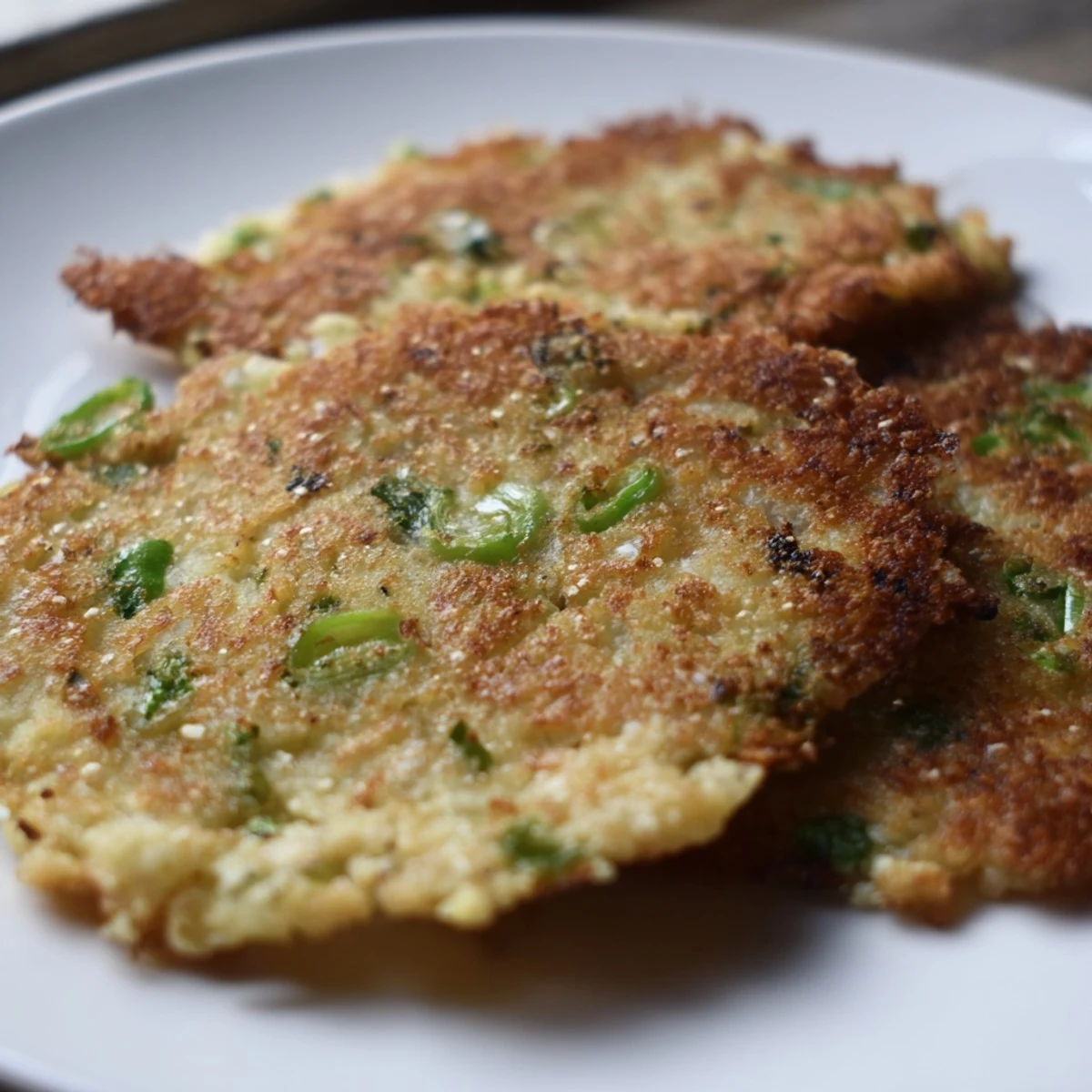 Golden-brown Irish Boxty Potato Pancakes with scallions sizzling in a skillet, ready to serve.