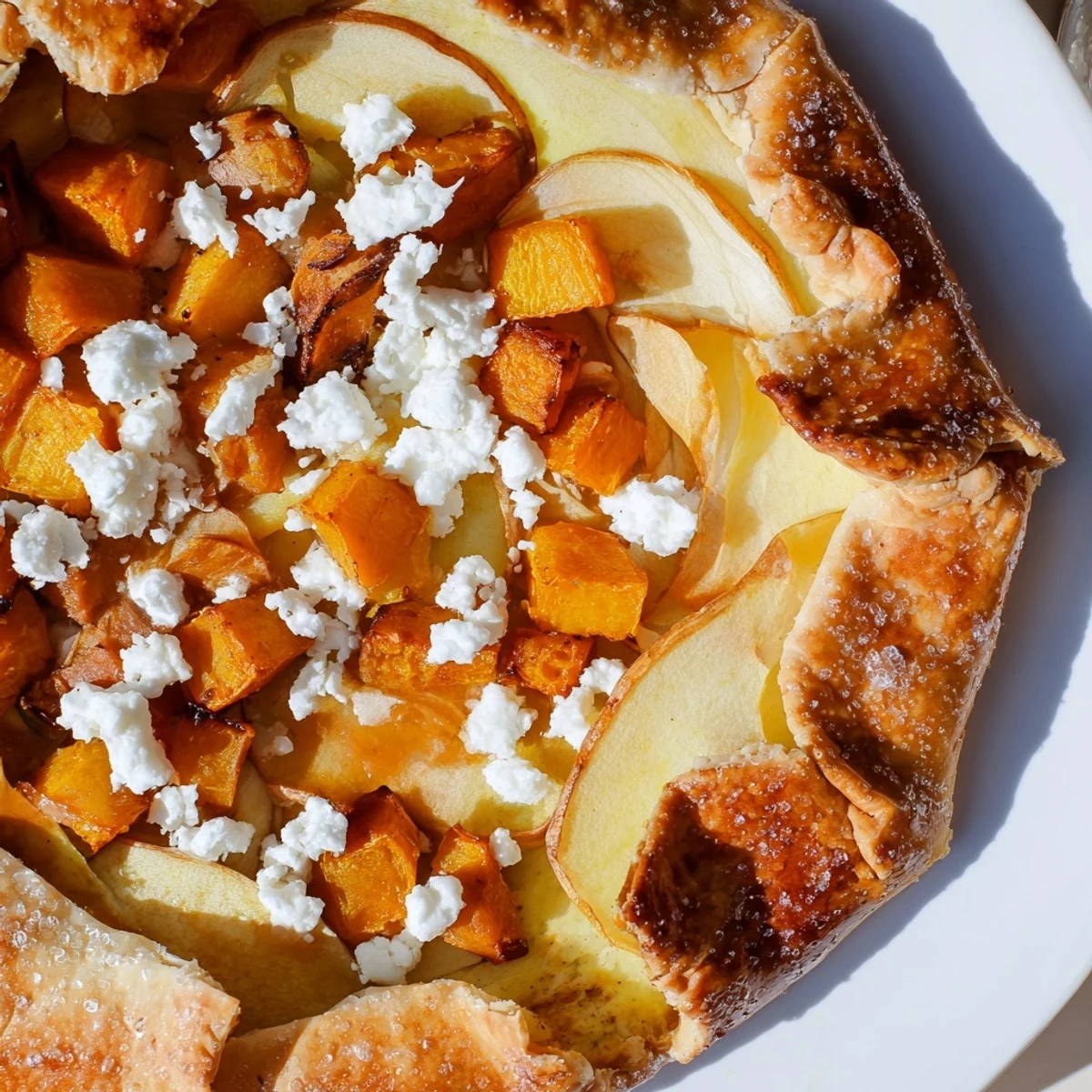 Serve this warm roasted butternut squash and apple galette with goat cheese crumbles alongside a crisp autumn salad.