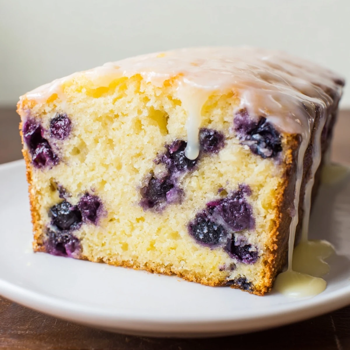 Fresh blueberries stud this moist Lemon Blueberry Yogurt Loaf Cake beside a cup of tea.