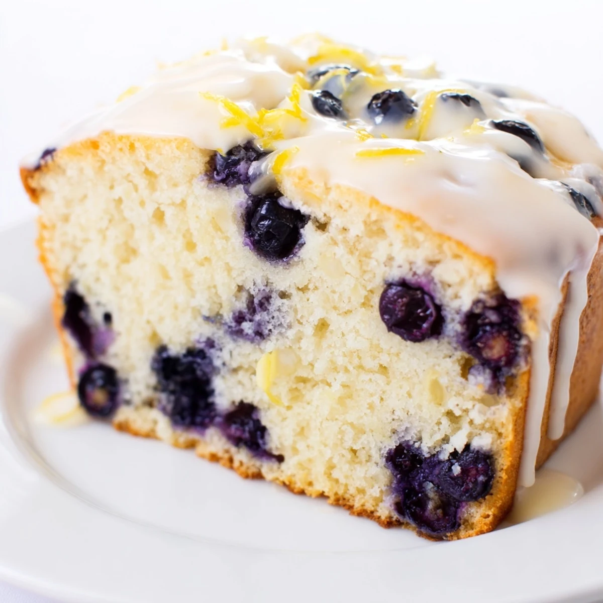 Warm Lemon Blueberry Yogurt Loaf Cake resting on a cooling rack, ready to serve with a cup of tea.