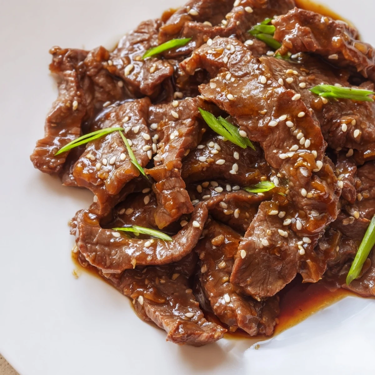 Savory slow cooker Mongolian beef glistens in a ceramic bowl, paired with fluffy white rice and a sprinkle of toasted sesame seeds.