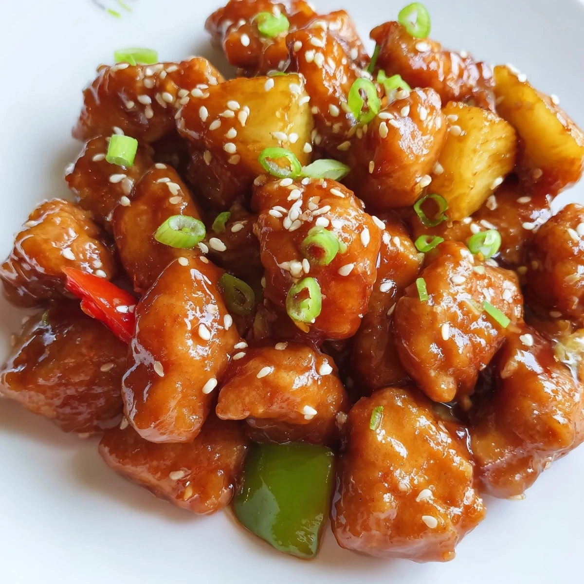 Steamed jasmine rice is topped with Sweet Hawaiian Crockpot Chicken featuring tender shredded meat.