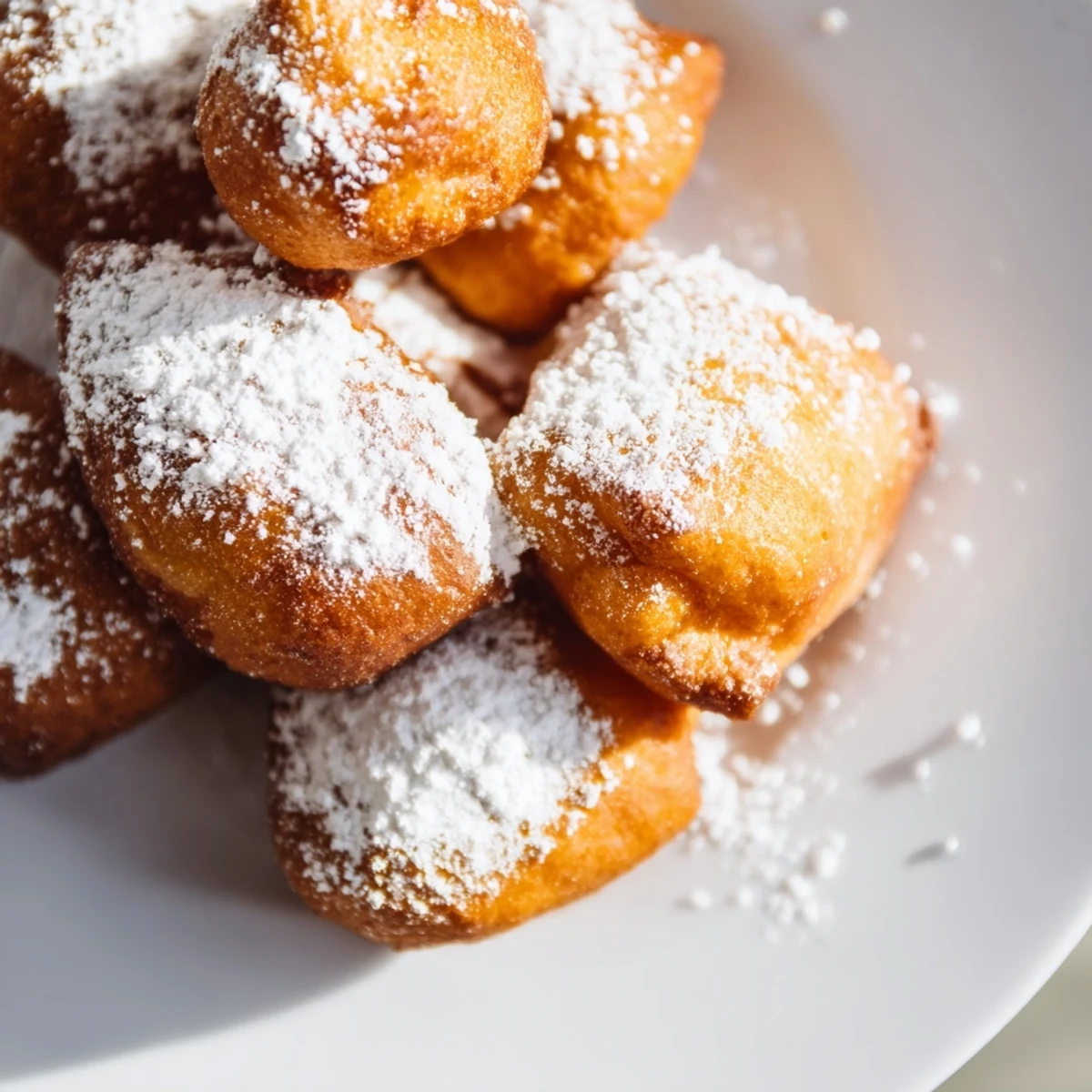 Freshly fried Vanilla French Beignets served warm with a dusting of sweet powdered sugar.
