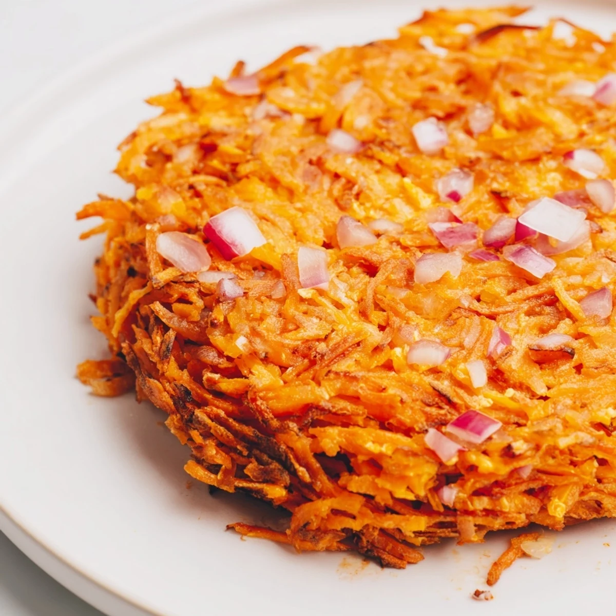 Crispy baked Healthy Sweet Potato Hash Browns with golden edges, served alongside avocado slices and a dollop of Greek yogurt for a hearty American breakfast.