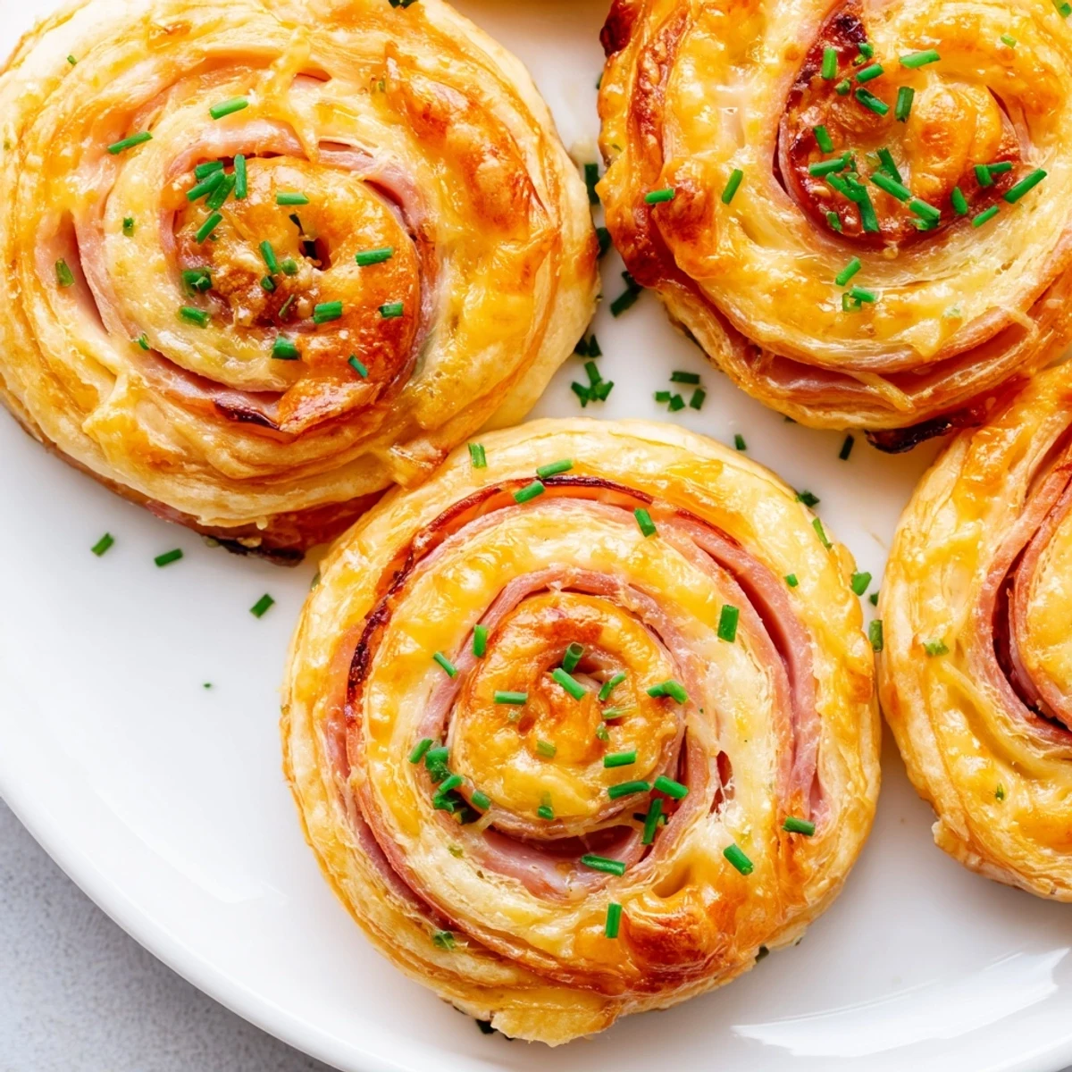 Close-up of Ham and Cheese Pinwheels with a crispy crust, served warm and ready to dip in honey mustard.