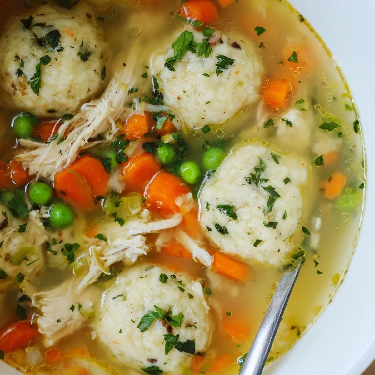 Steaming pot of One Pot Chicken Dumpling Soup with fluffy dumplings, carrots, and tender chicken in a creamy broth.