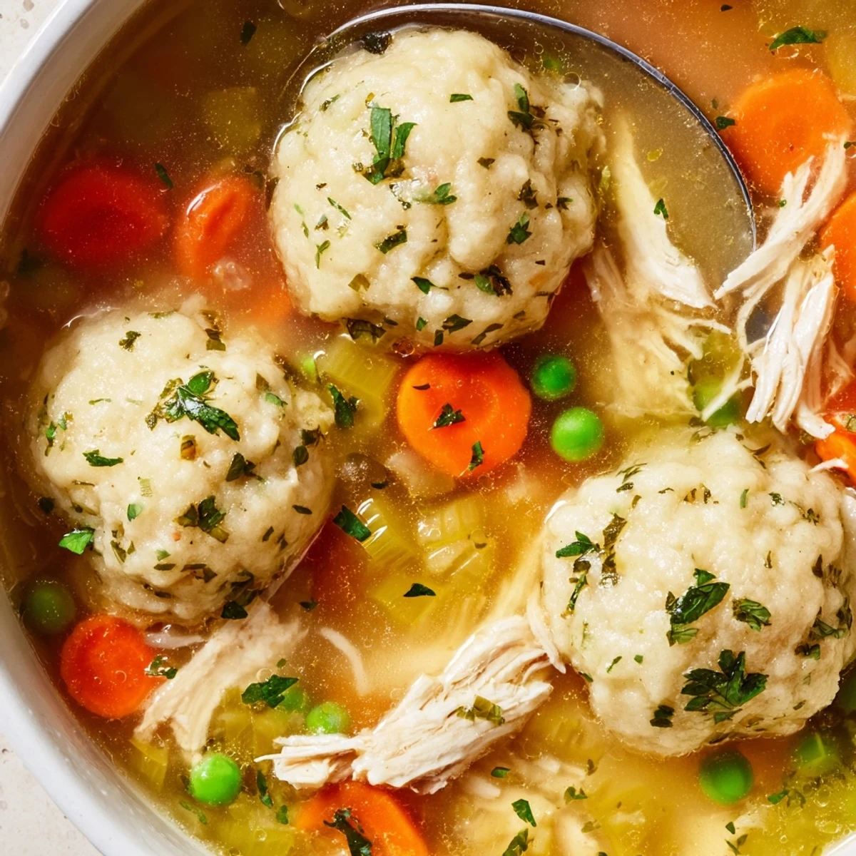 Creamy One Pot Chicken Dumpling Soup served in a rustic bowl with fresh parsley and soft, steamed dumplings.
