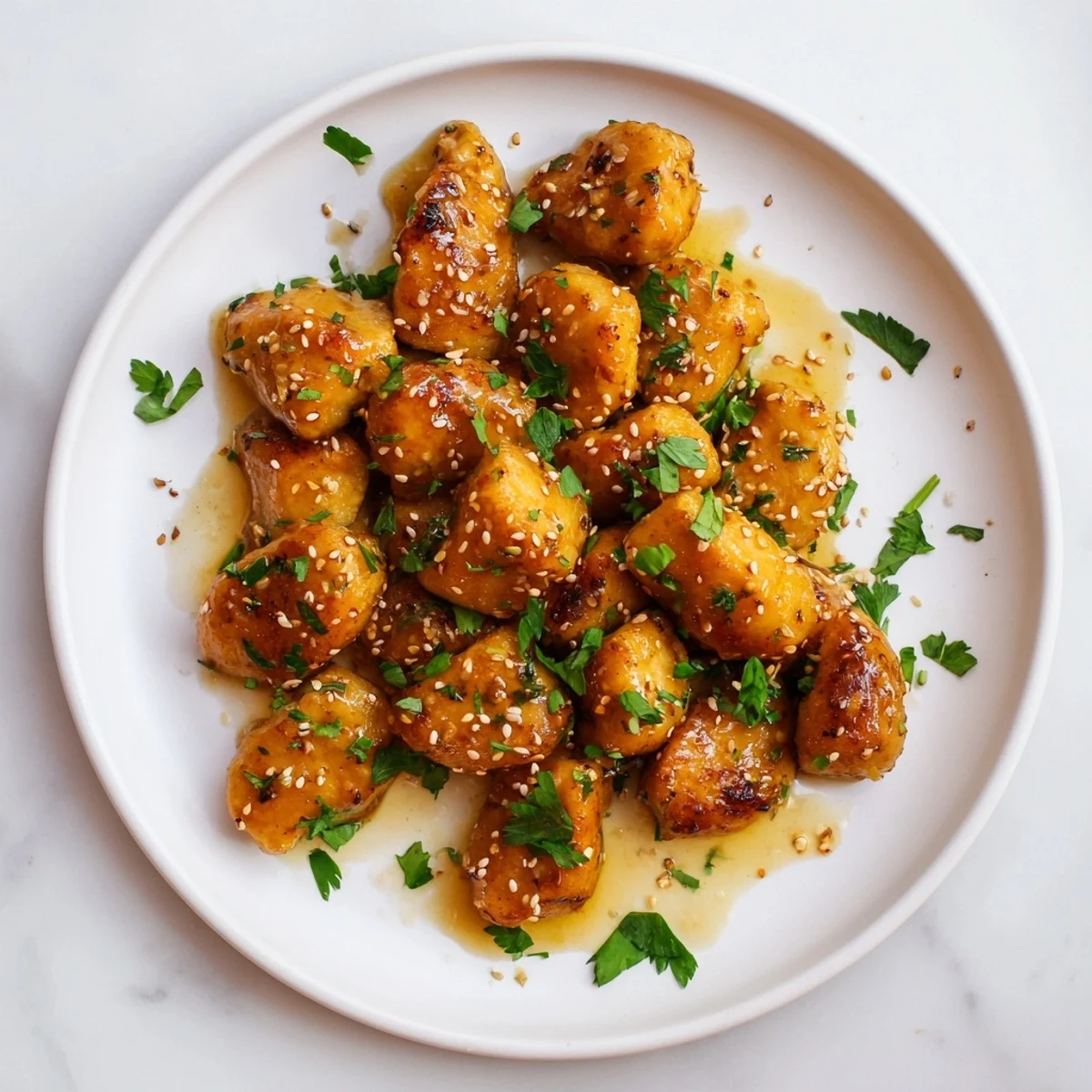 Golden, sticky Honey Butter Chicken pieces glisten in a skillet, ready to serve over fluffy white rice for dinner.