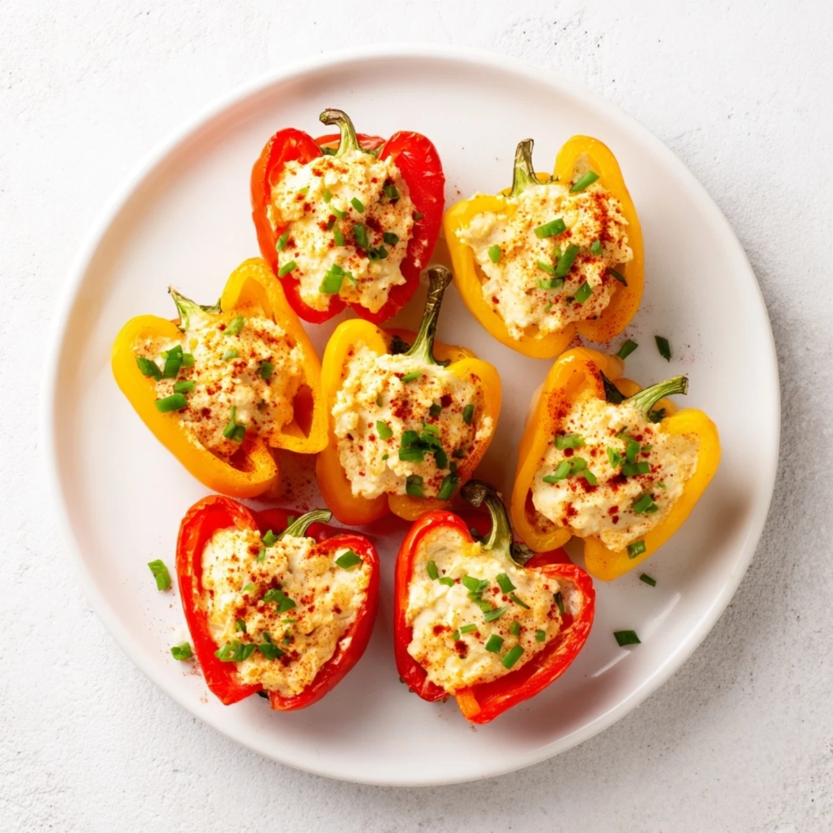 Golden air fryer cream cheese stuffed mini peppers arranged on a serving platter with fresh parsley garnish
