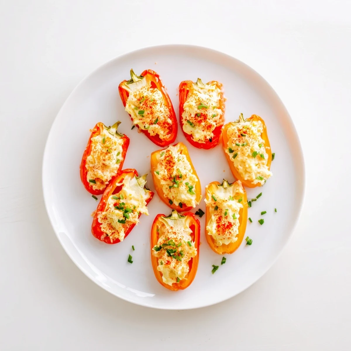 Colorful mini sweet peppers filled with creamy cheddar cheese filling roasted to perfection in air fryer basket