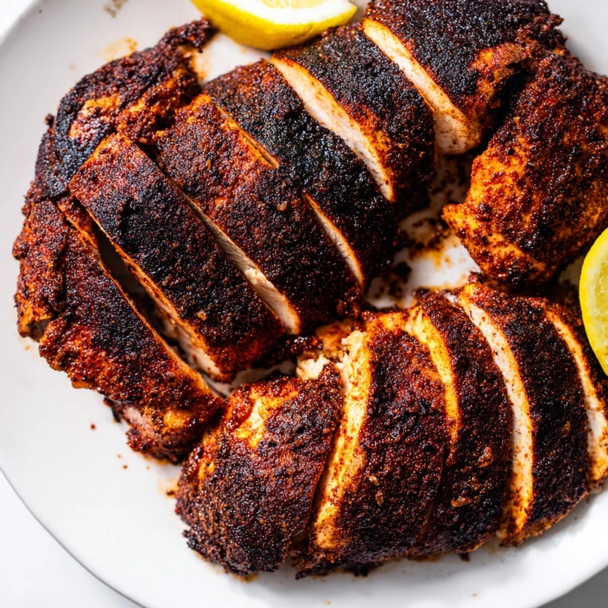 Sizzling cast iron skillet blackened chicken with smoky paprika rub and charred edges