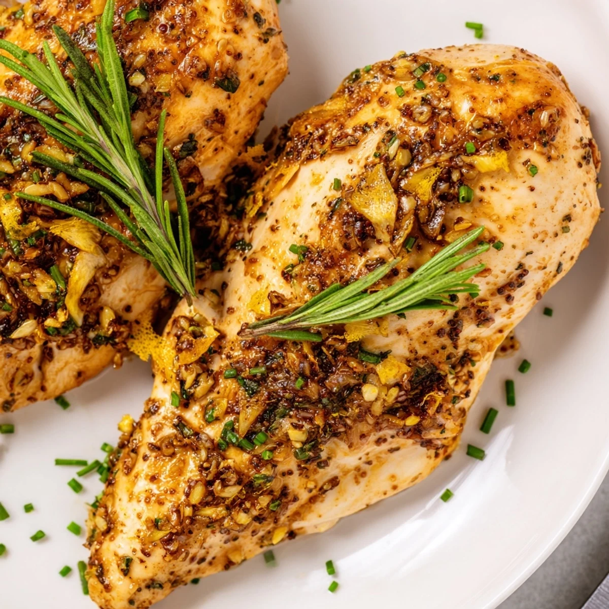 Juicy lemon-marinated chicken breasts topped with fragrant spring garlic and green herbs