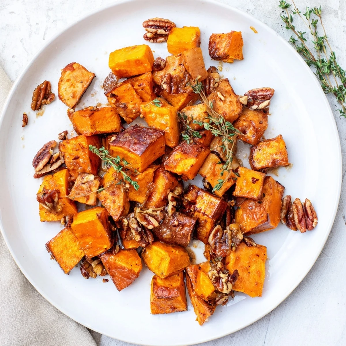 Tender cubes of sweet potatoes and caramelized apple chunks coated in sweet maple cinnamon glaze