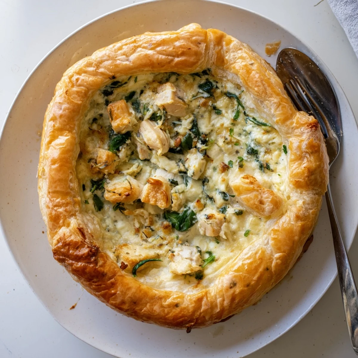 Golden rustic chicken ricotta and herb pie with flaky pastry crust