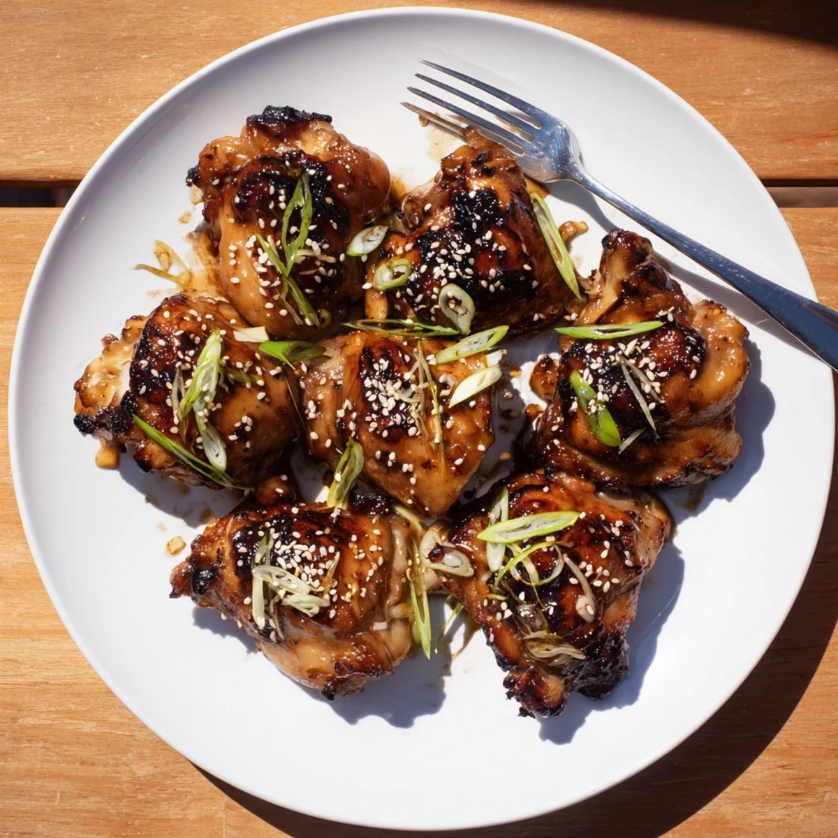 Tender juicy chicken marinated in savory garlic miso sauce served on white platter