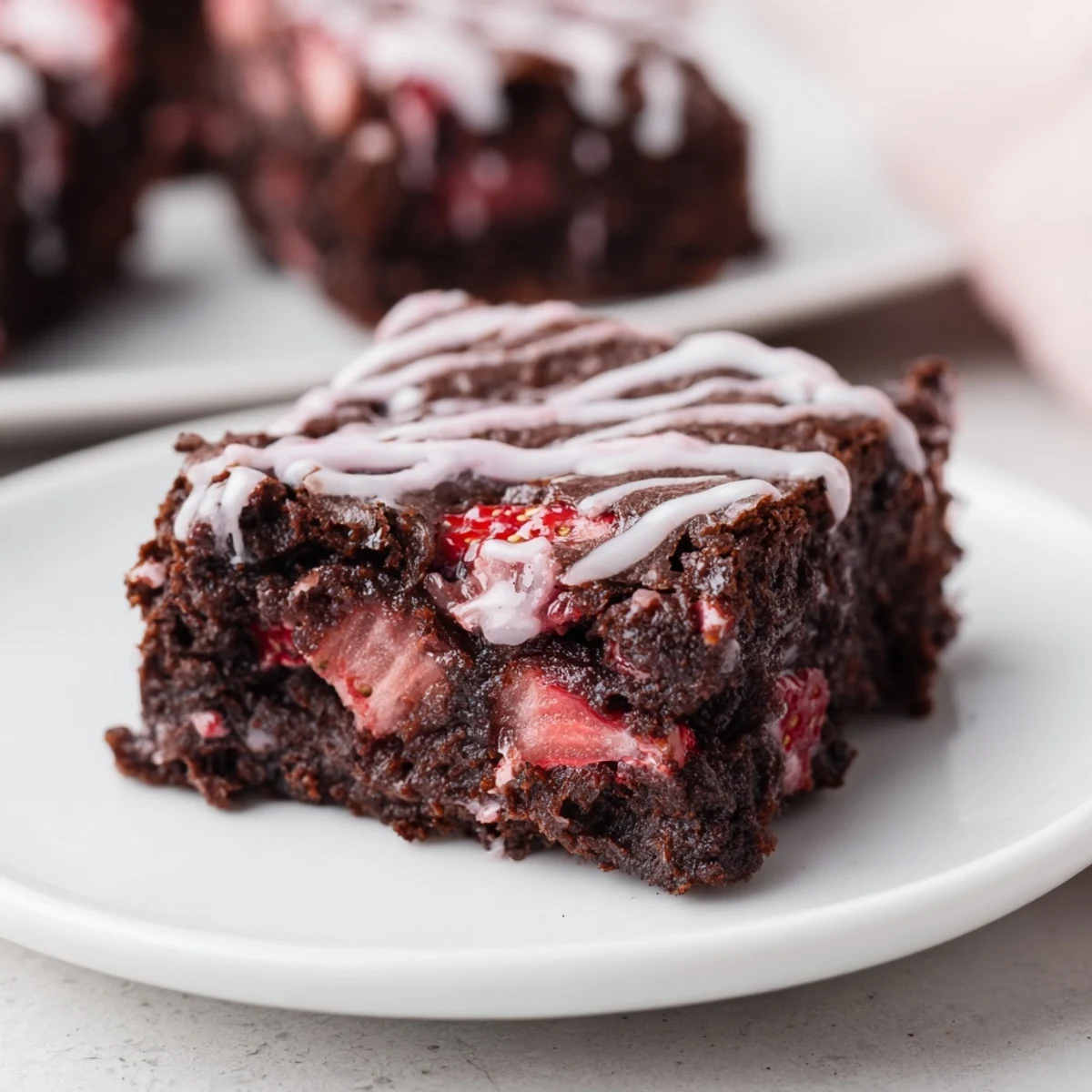 Fresh strawberry chunks swirled through rich chocolate easy strawberry brownies, cut into squares