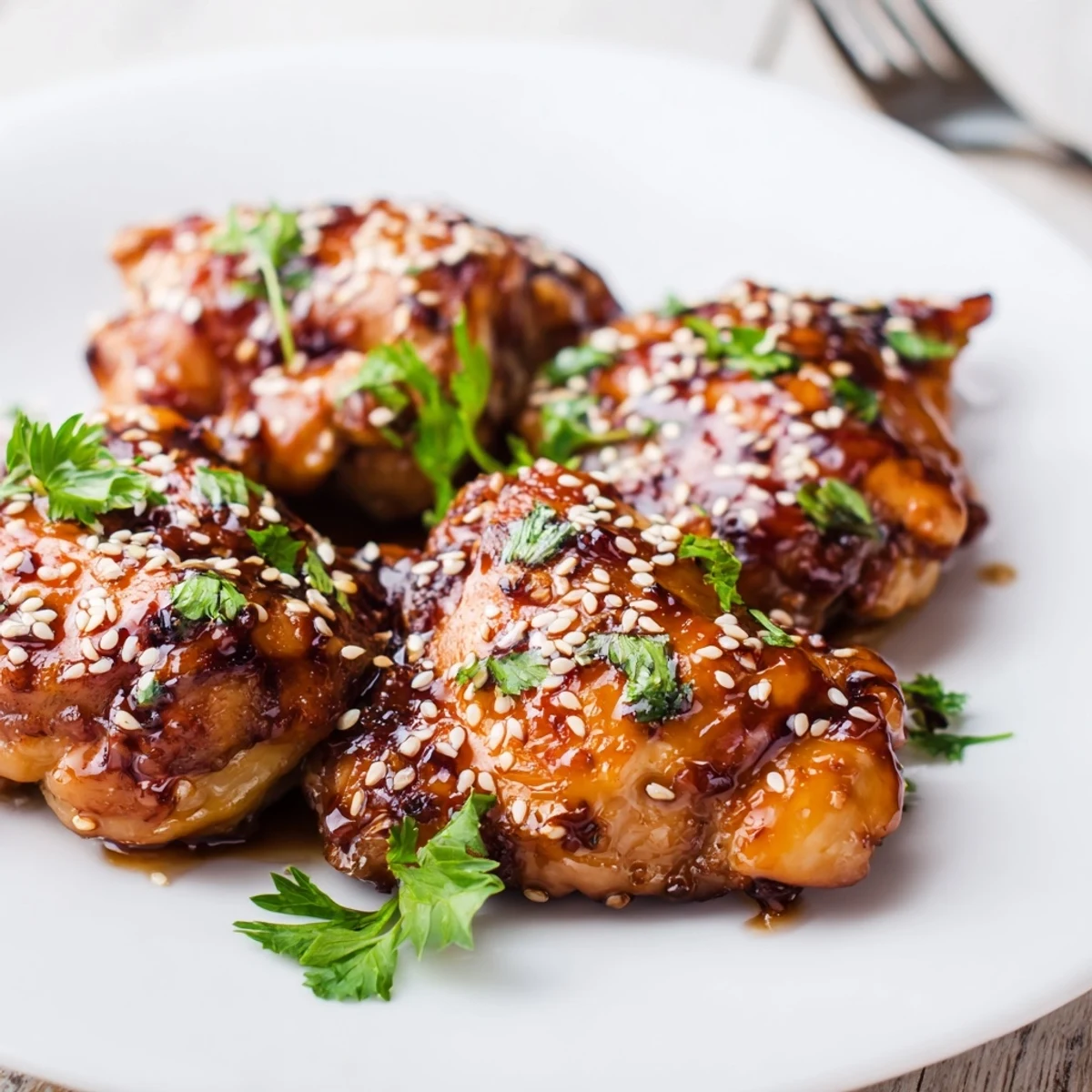Tender honey garlic chicken with caramelized edges served with seasoned roasted sweet potatoes for a wholesome weeknight dinner