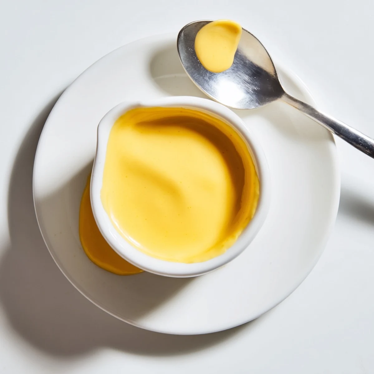 Rich orange cheese sauce for fries being poured generously from a ladle over a mound of salty fries