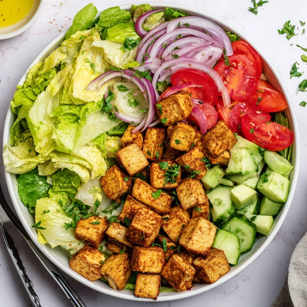 Light vegan lettuce wrap with smoked paprika tofu and colorful summer vegetables