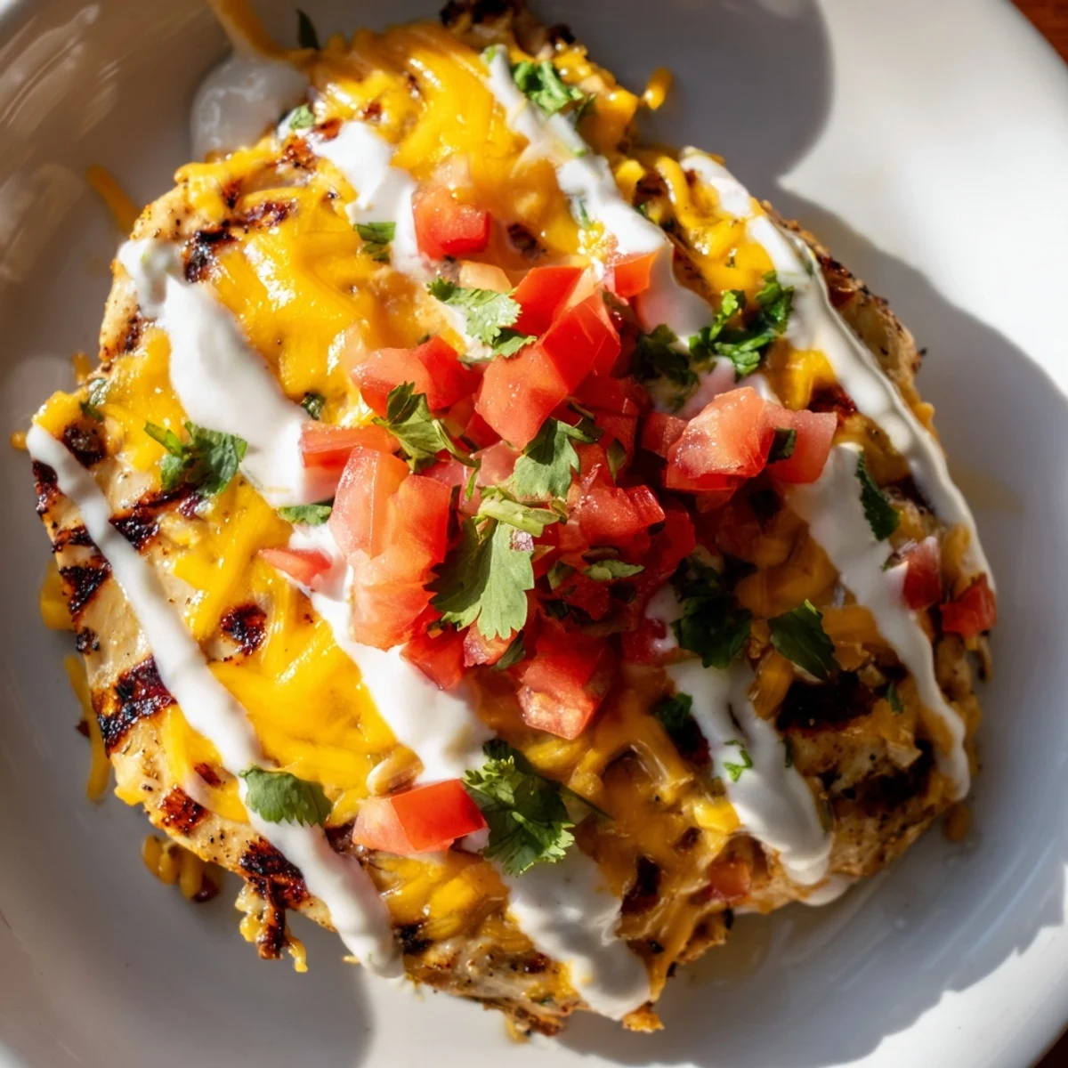 Zesty fiesta lime chicken breasts with charred grill marks drizzled with tangy sauce and served with lime wedges on a platter