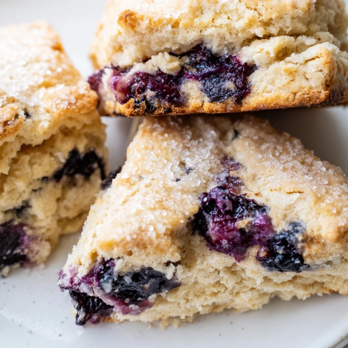 Warm buttery blueberry biscuits stacked high with sweet blueberry specks visible throughout
