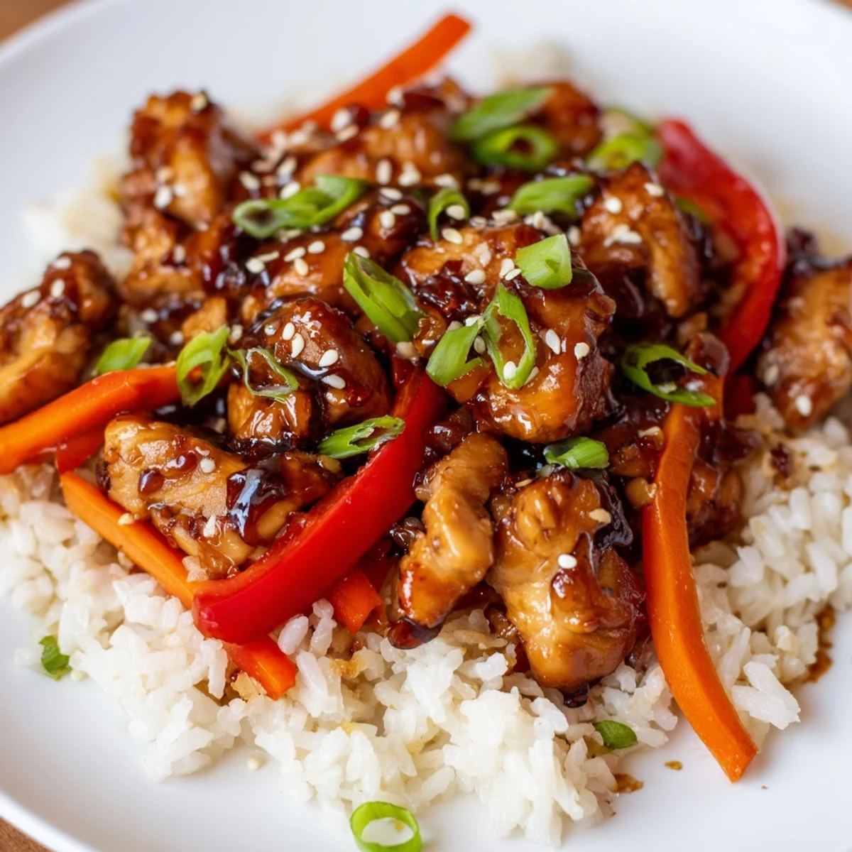 Tender glazed chicken and vegetables served over fluffy One Pan Korean BBQ Chicken and Rice