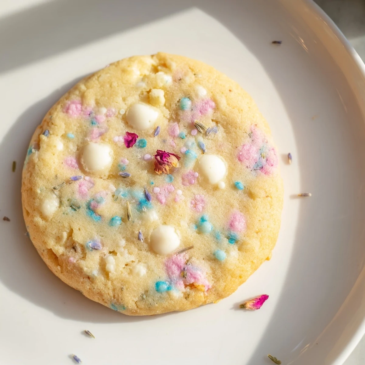 Golden-edged Spring Blossom Cookies arranged on a decorative plate for afternoon tea
