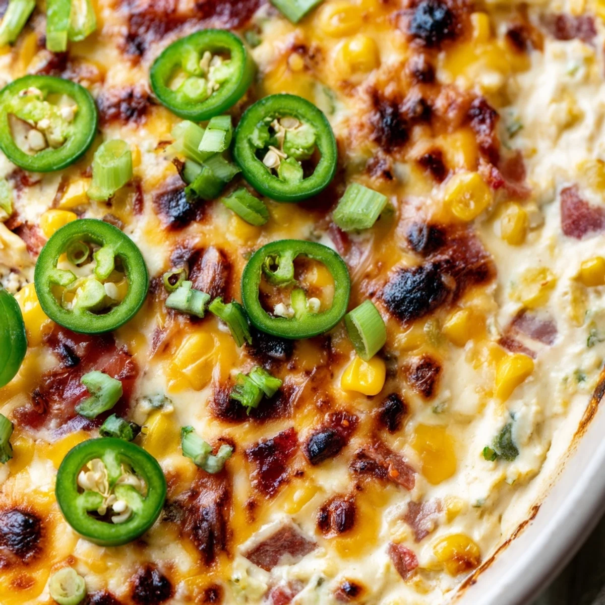 Golden bubbly spicy roasted jalapeno cowboy cream cheese dip served warm with tortilla chips