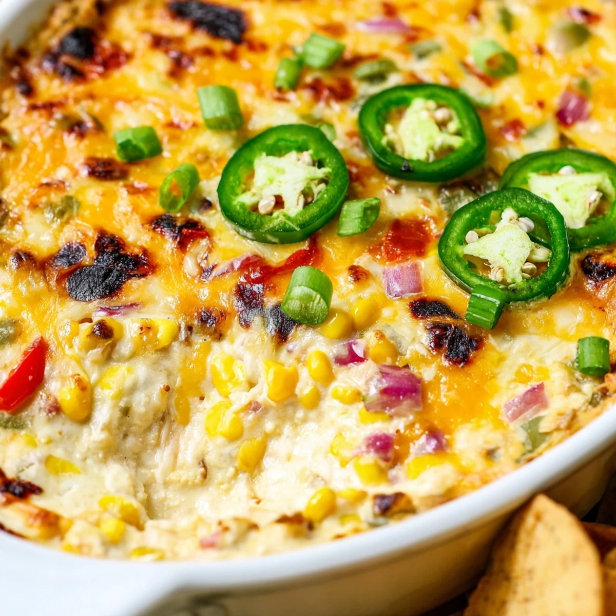 Creamy spicy roasted jalapeno cowboy cream cheese dip with melted cheddar and fresh cilantro garnish