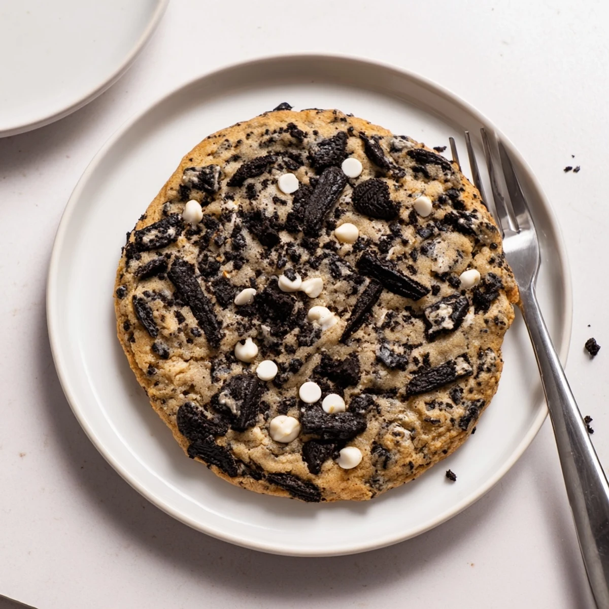 Soft cookies and cream cookie fresh from the oven with golden edges
