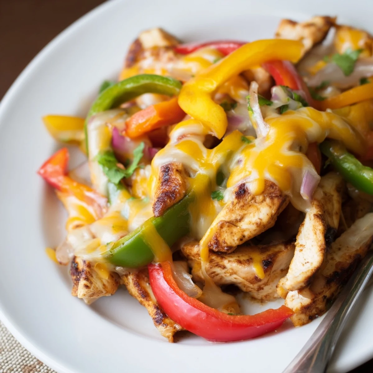 Pan-roasted Cheesy Baja Chicken Bell Pepper Skillet served with warm corn tortillas  