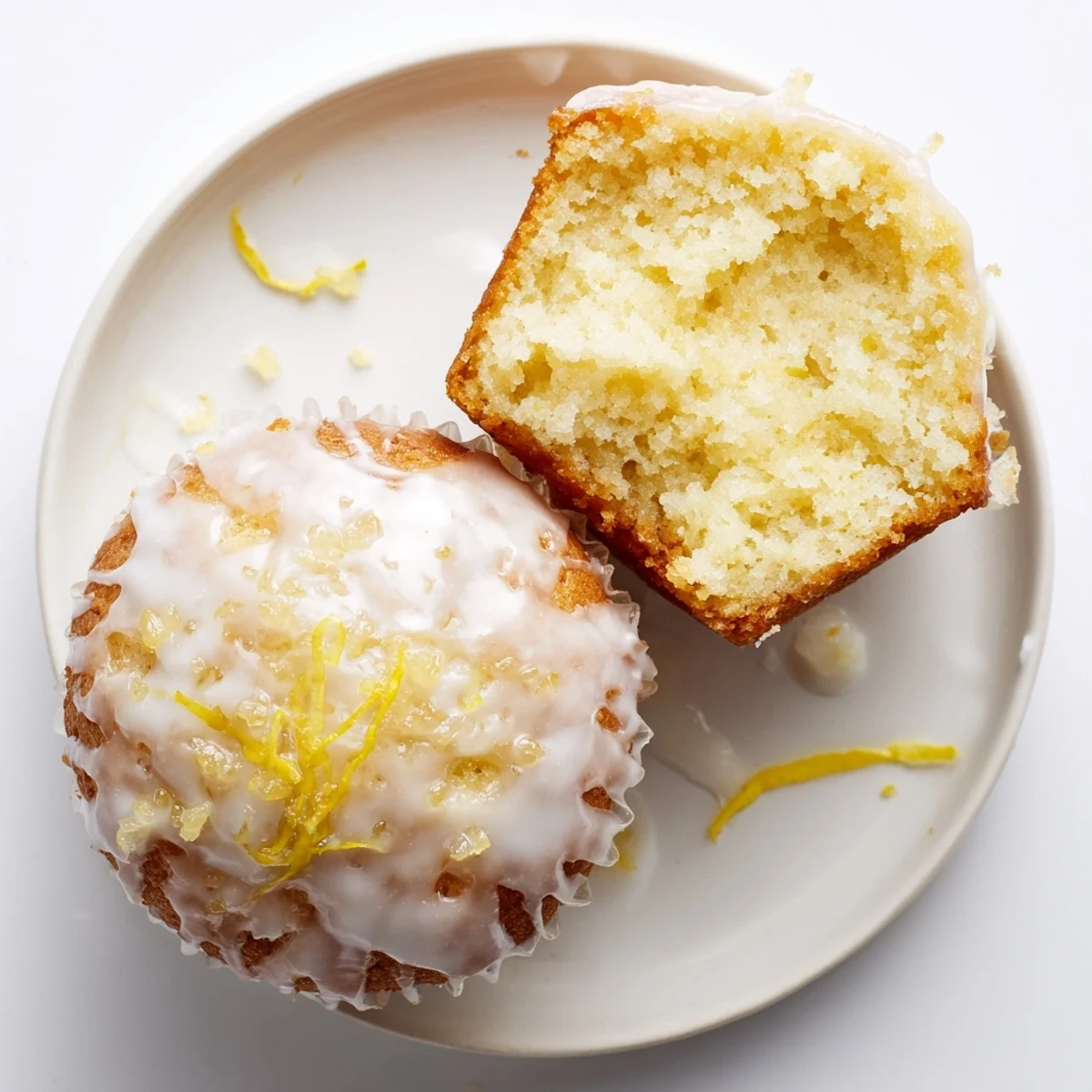Glazed Lemon Ginger Muffins with shiny citrus glaze, golden tops, gingery aroma.