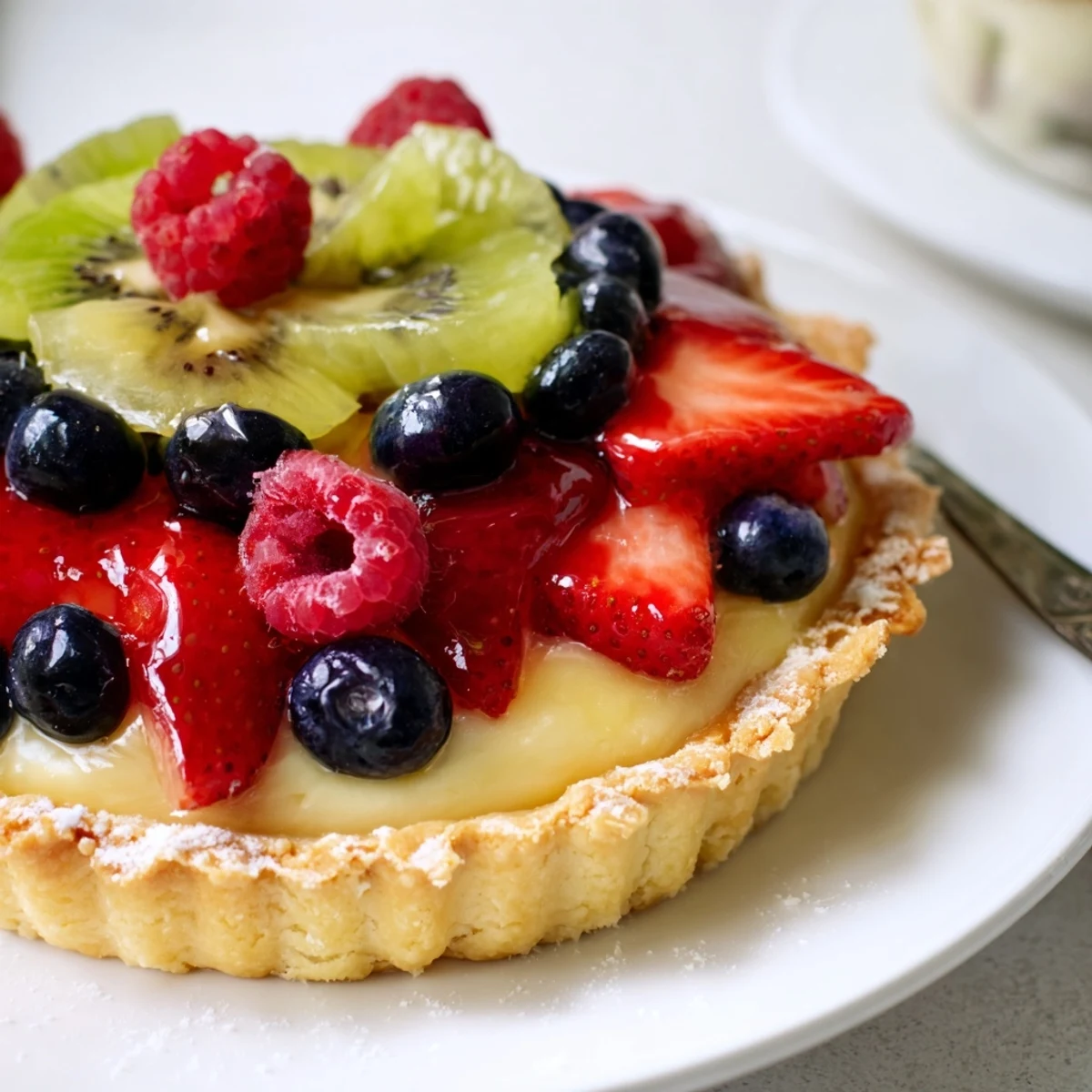 Sliced strawberries and kiwi crown a chilled Fruit Tart With Mascarpone