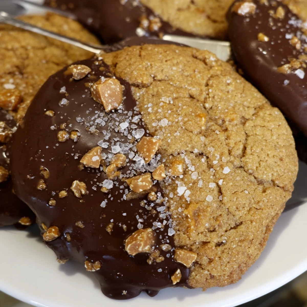 Chocolate Dipped Toffee Cookies