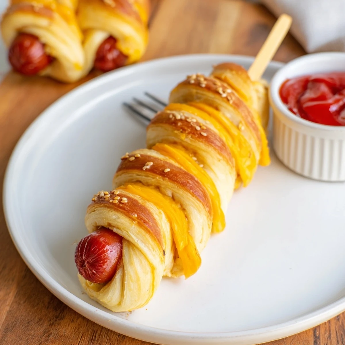 Warm Firecracker Hot Dogs Recipe plated with ketchup, mustard, and crisp edges