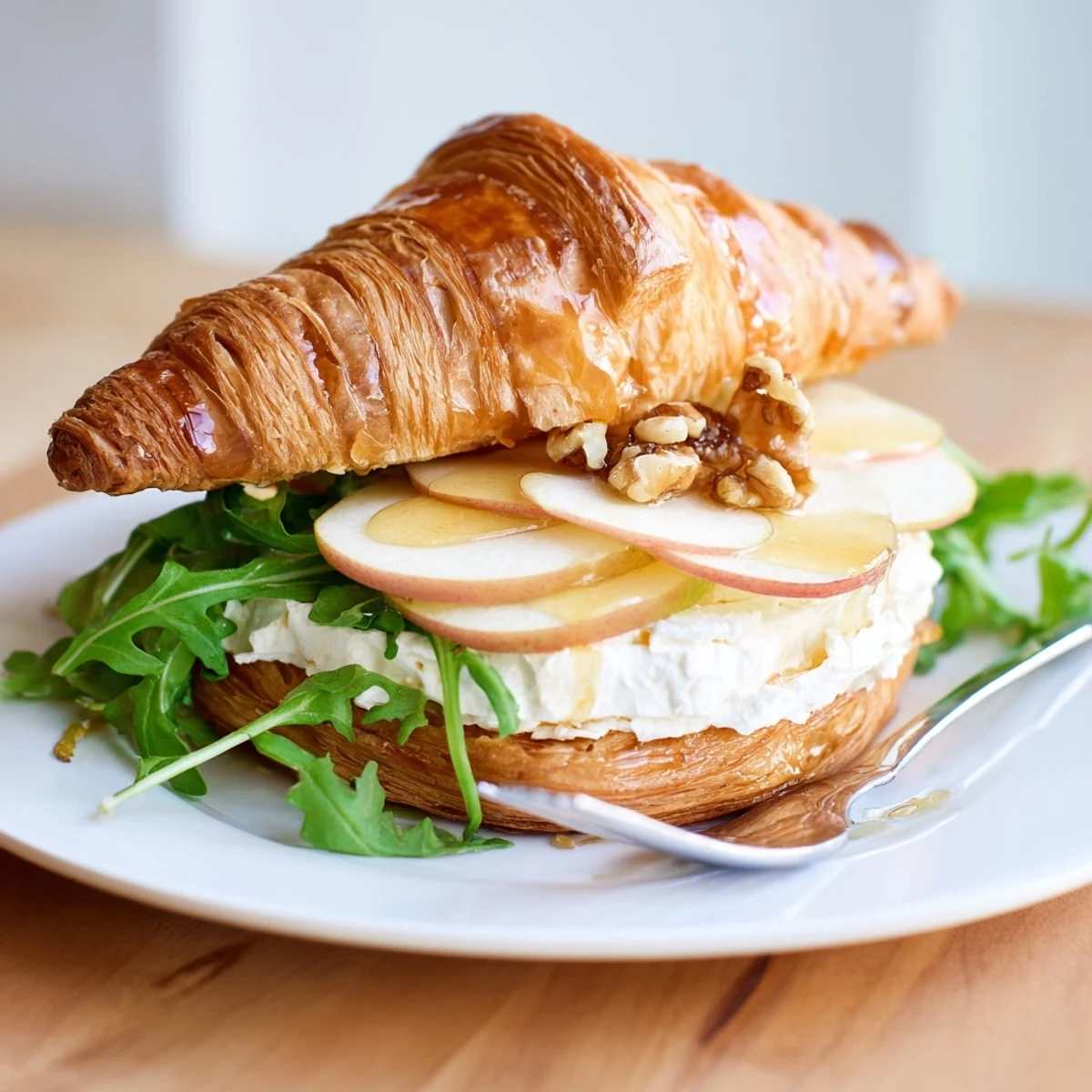Apple Goat Cheese Croissant Sandwich arranged for brunch, buttery layers and tart apple