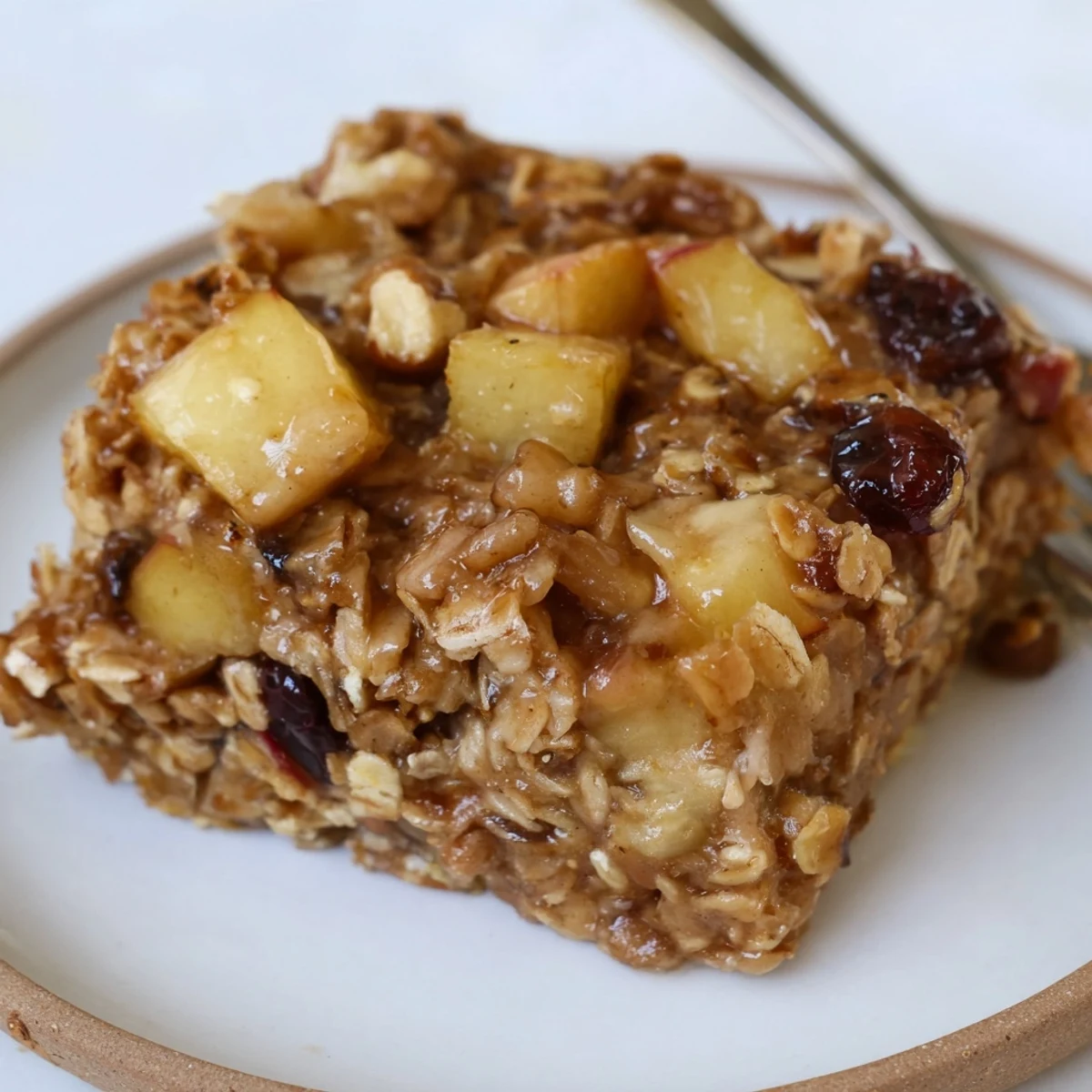 Serving bowl of warm Delicious Apple Cinnamon Oatmeal Bake Recipe For Mornings with milk