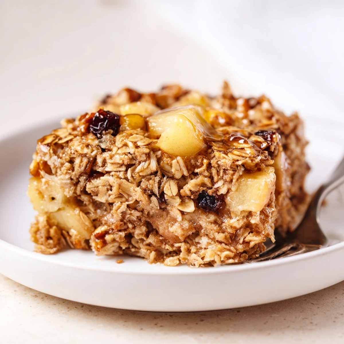 Hand scooping a slice of Delicious Apple Cinnamon Oatmeal Bake Recipe For Mornings