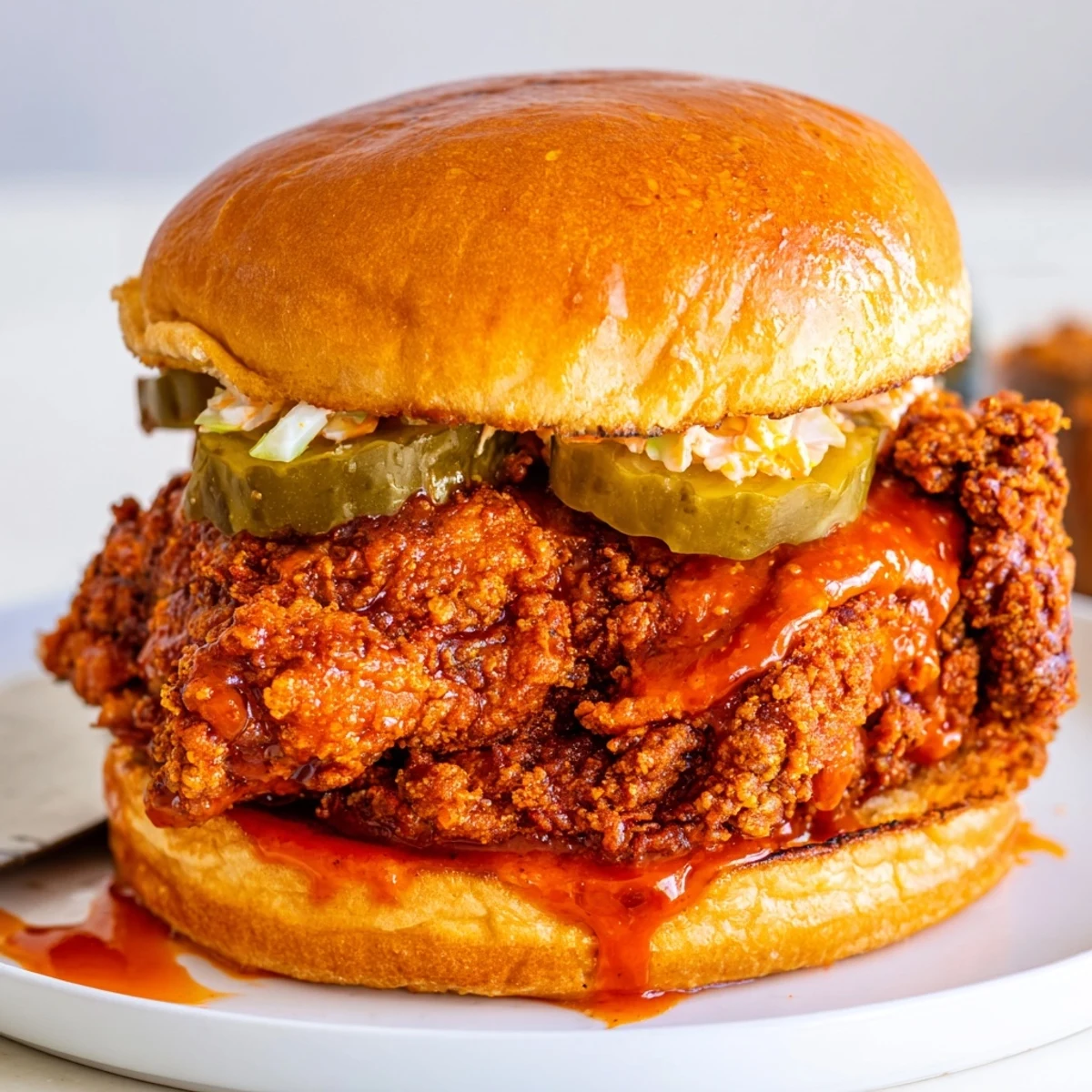 Spicy Nashville Hot Chicken Sandwiches served hot with crunchy pickles and sweet iced tea