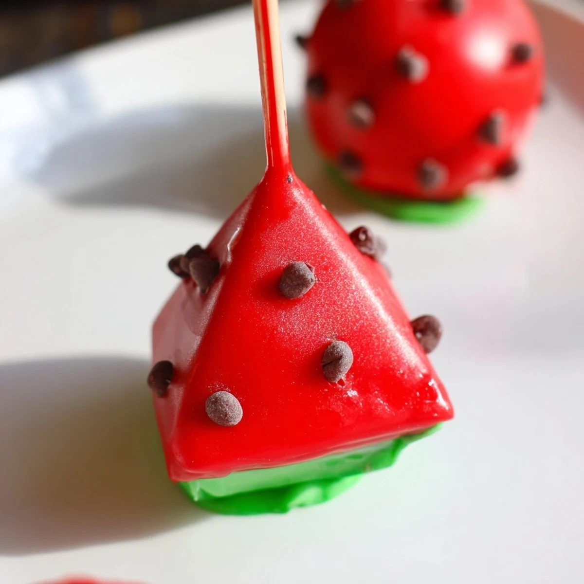 Fresh watermelon cake pops arranged on serving platter ready for summer party desserts